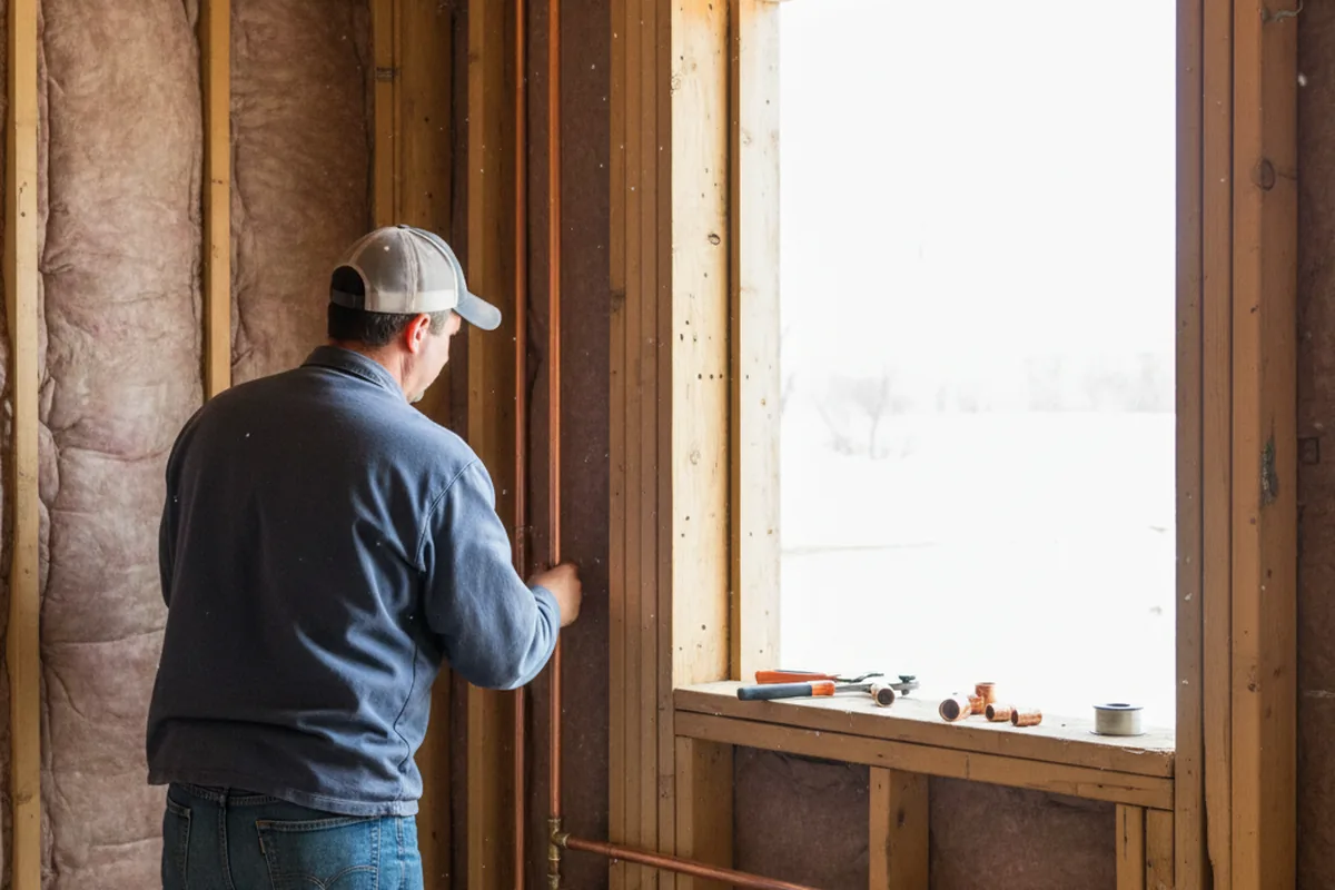 Licensed plumber running new copper supply lines in a Commerce home