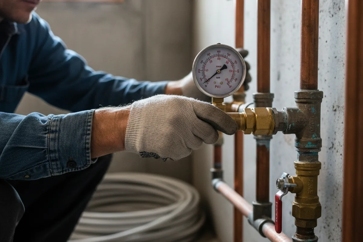 Pressure testing a repaired line during Water Line Repair in Commerce